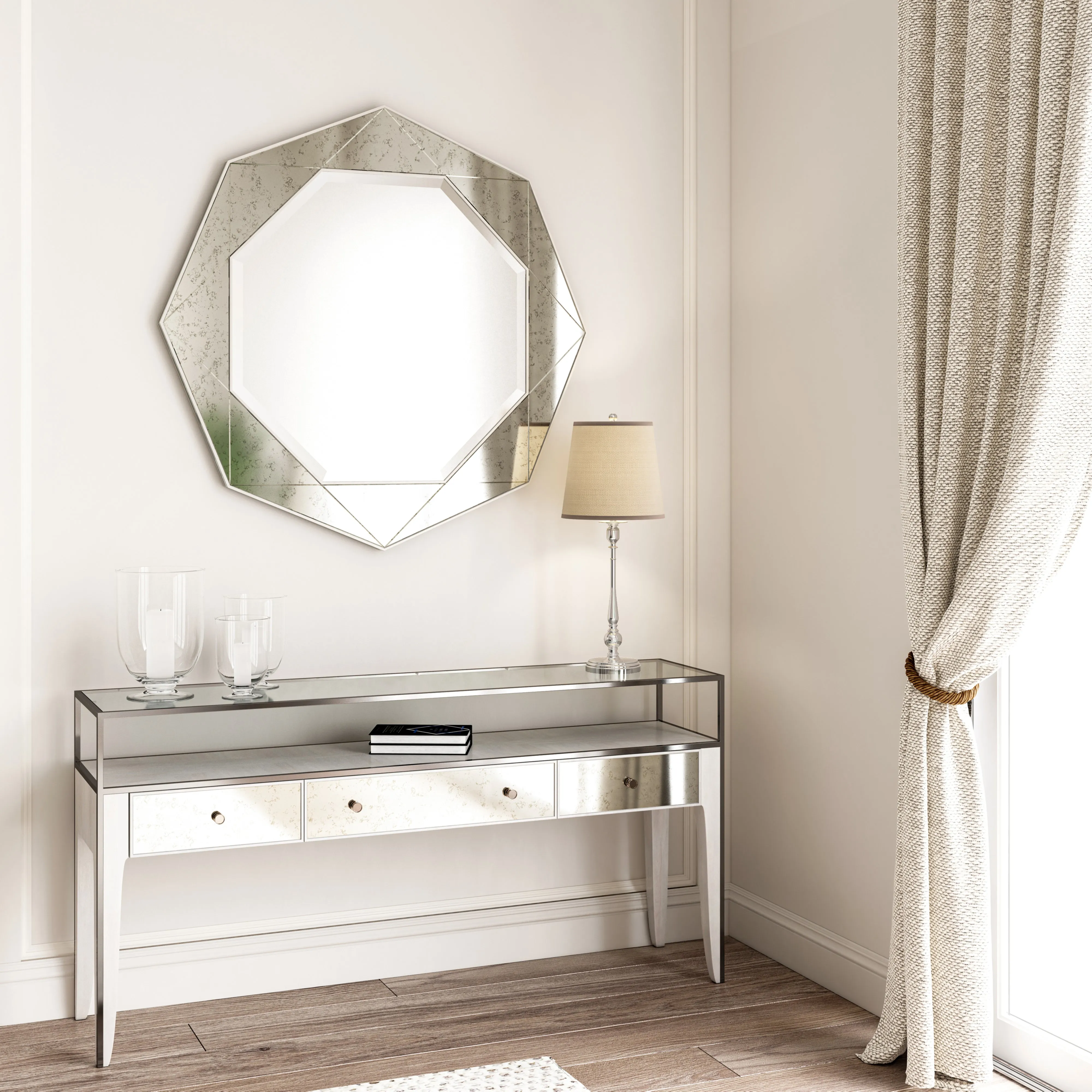 MEZZANINE Dove Grey Wood 3 Drawers Console Table