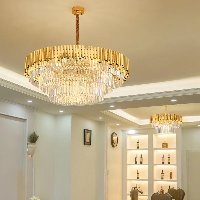 Modern Prism Block Chandelier Lamp - Multi Light Crystal and Metal Chandelier in Brass Finish