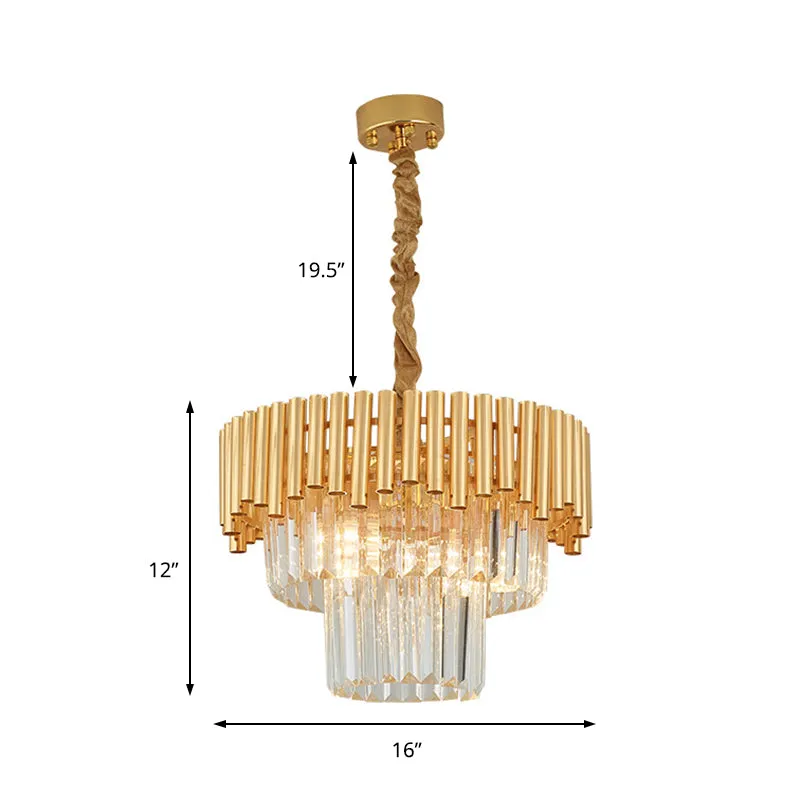 Modern Prism Block Chandelier Lamp - Multi Light Crystal and Metal Chandelier in Brass Finish