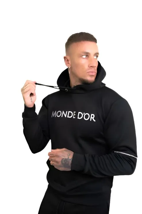 Monde D'or Men's  Black Hoodie With White Logo