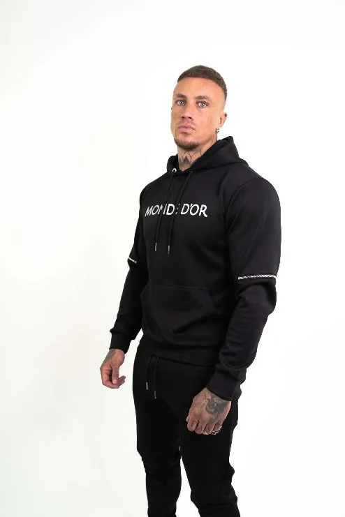 Monde D'or Men's  Black Hoodie With White Logo