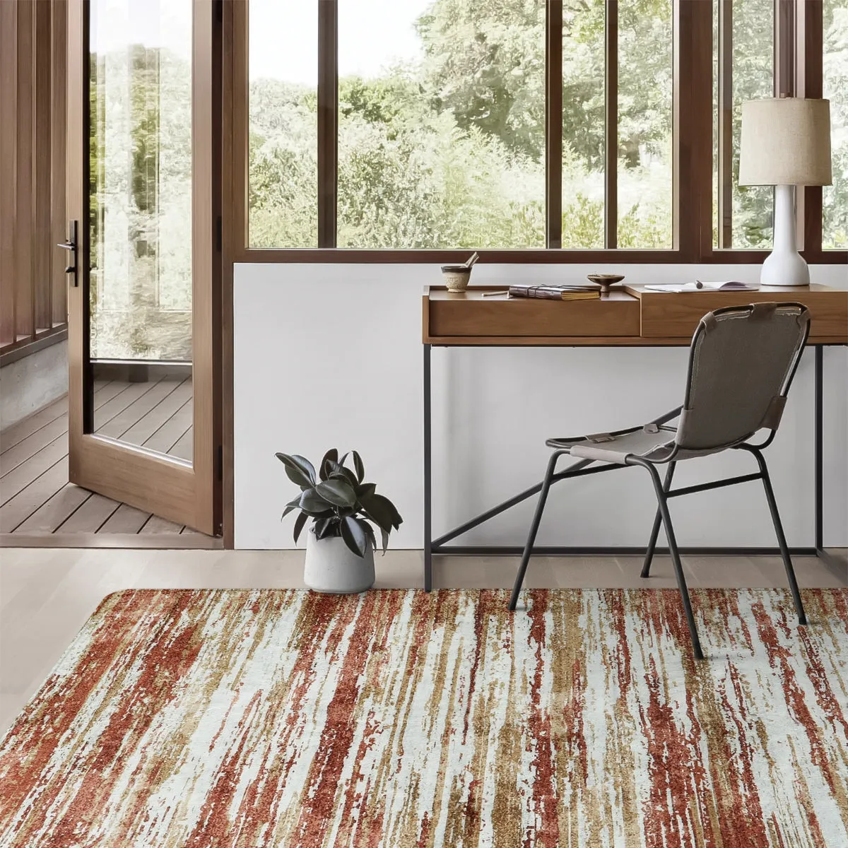 Nadia Modern Ombre Abstract Dark Red/Orange Area Rug