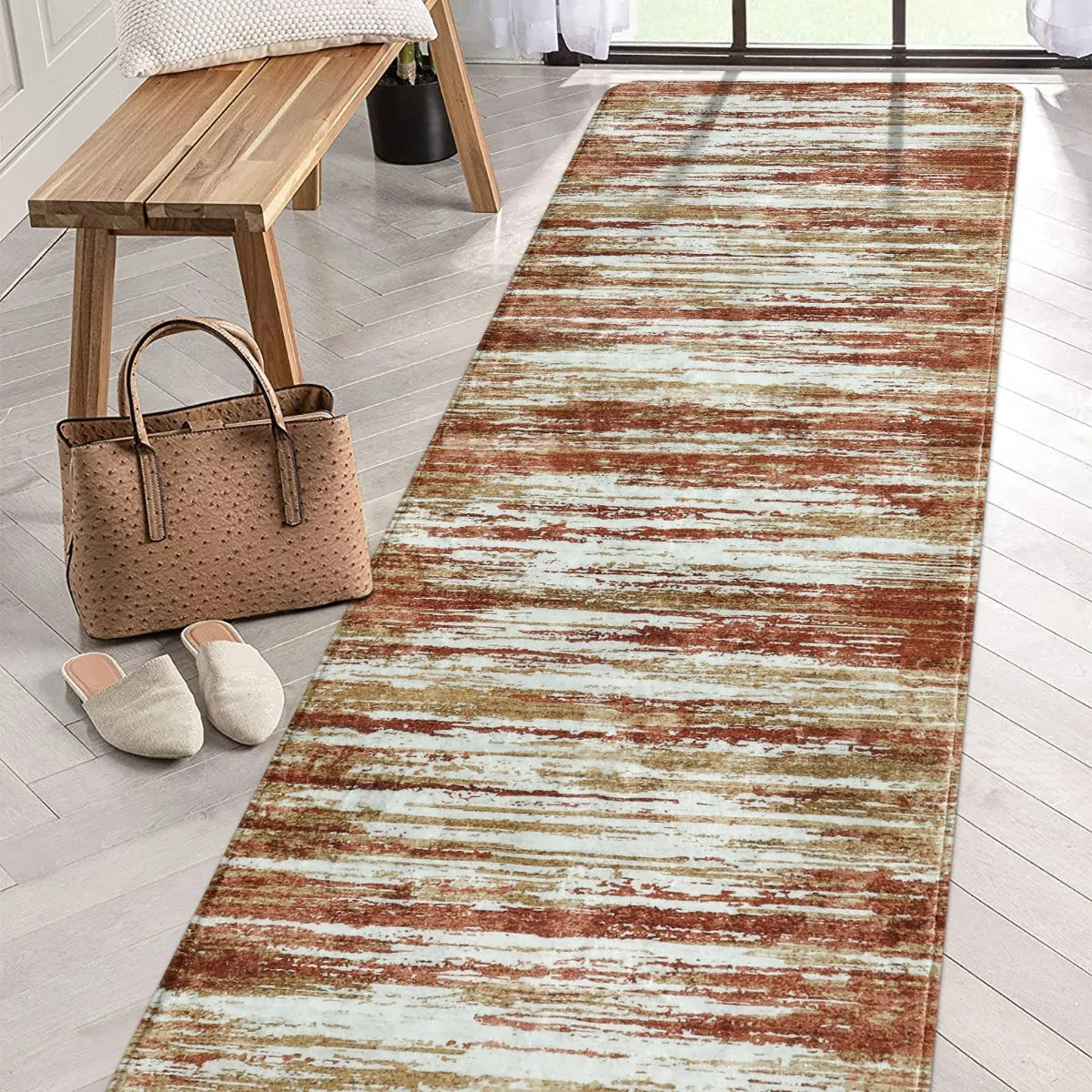 Nadia Modern Ombre Abstract Dark Red/Orange Area Rug