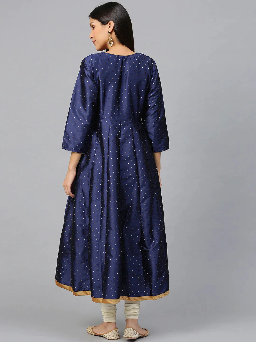 Navy blue and golden woven design anarkali kurta,