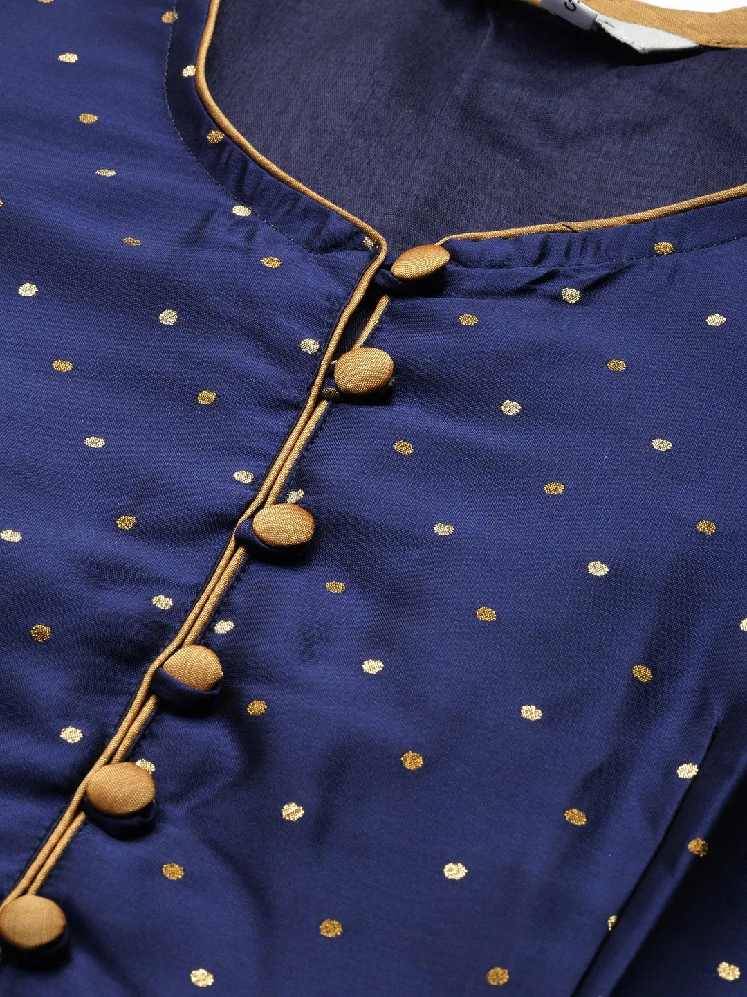 Navy blue and golden woven design anarkali kurta,