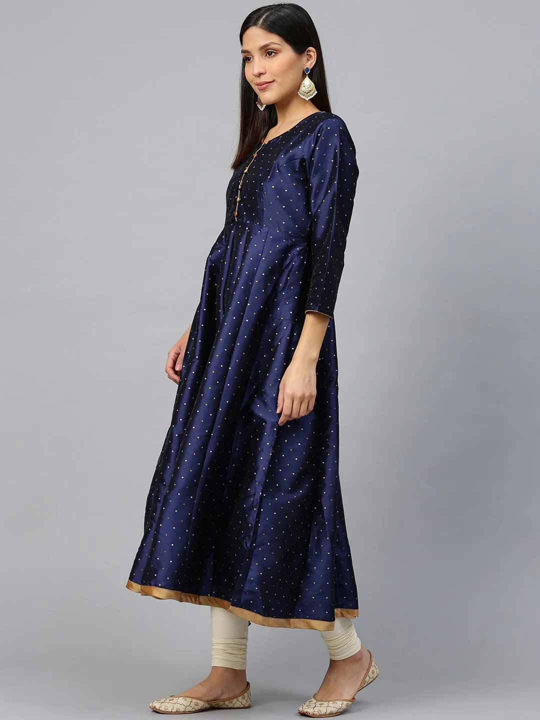 Navy blue and golden woven design anarkali kurta,