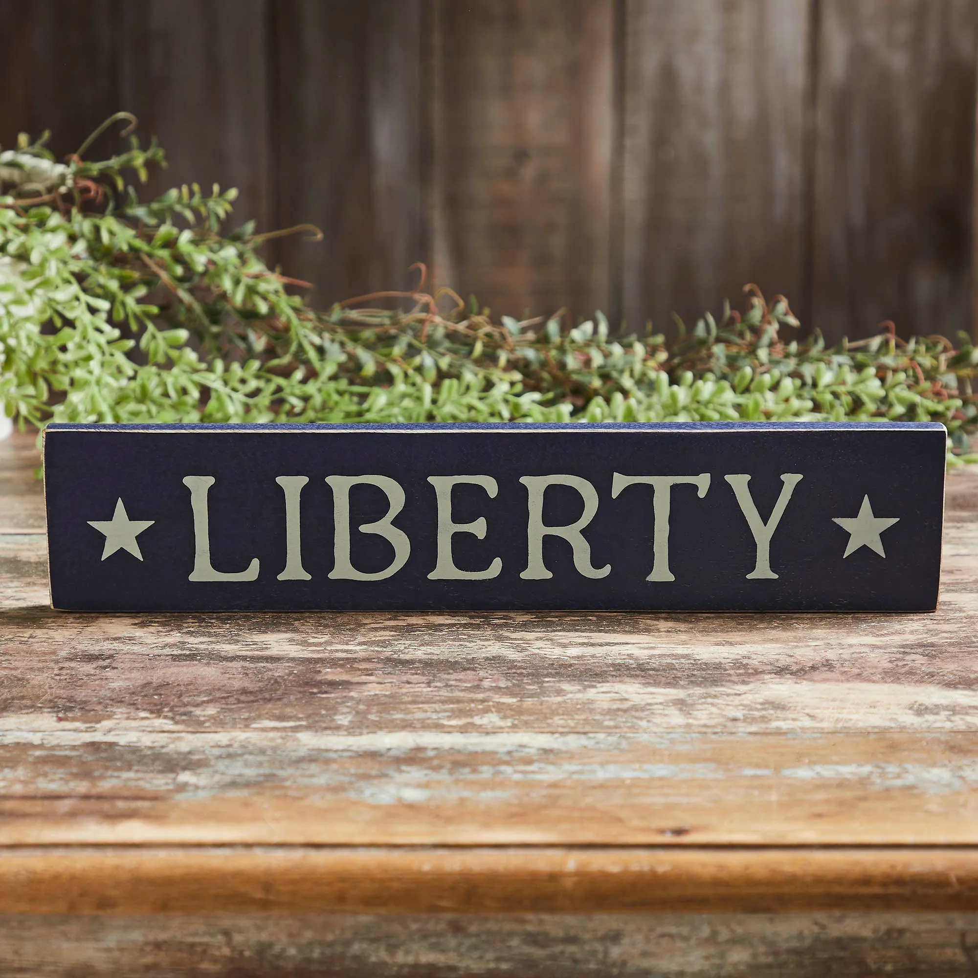 Navy Liberty Wooden Sign 3x14