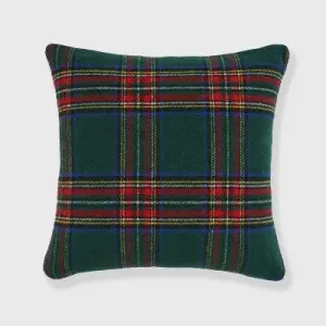 New - 18"x18" Christmas Plaid Square Throw Pillow Green - Evergrace