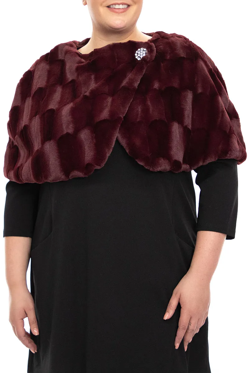 Nina Leonard wrap over faux fur capelet with crystal closure ( Plus Size )