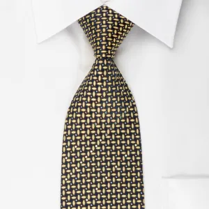 Park Land Silk Rhinestone Necktie Beige Brown Geometric On Navy With Silver Sparkles