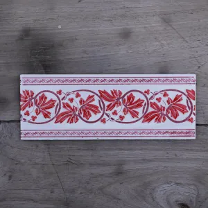 Red Cherry Leaf Designed with Red Strip Border Ceramic Tile