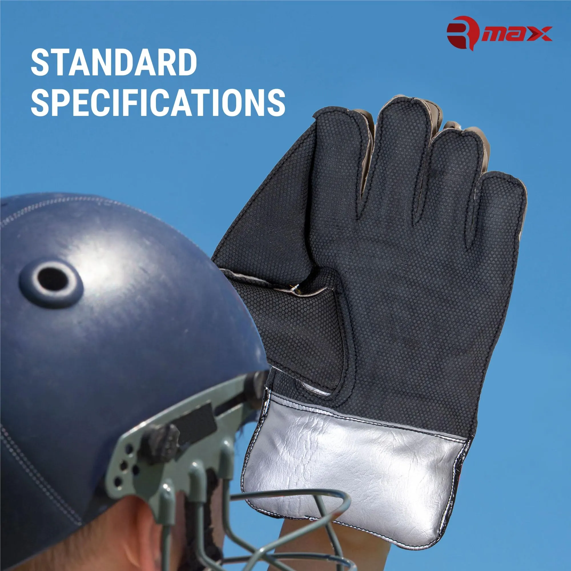 RMAX Rubber & PVC Cricket Wicket Keeping Gloves - Durable Construction, Superior Grip, High-Density Finger Protection, Ergonomic Design for Enhanced Flexibility and Comfort, (Senior)