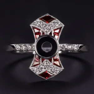 RUBY DIAMOND ART DECO VINTAGE STYLE RING SETTING ROUND CUT SETTING SEMI MOUNT