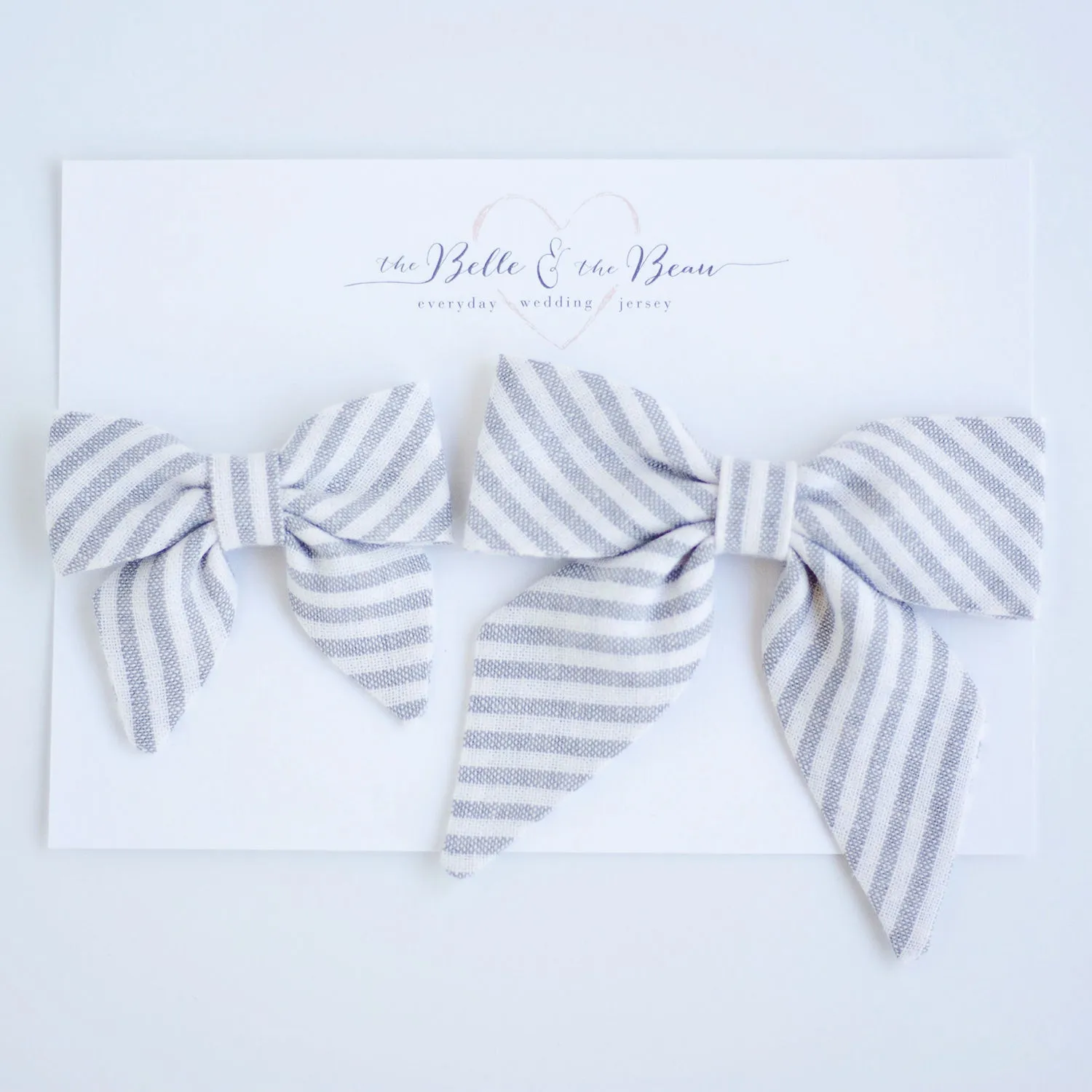 Sailor Bow Clip Or Headband / Gray Linen Stripe