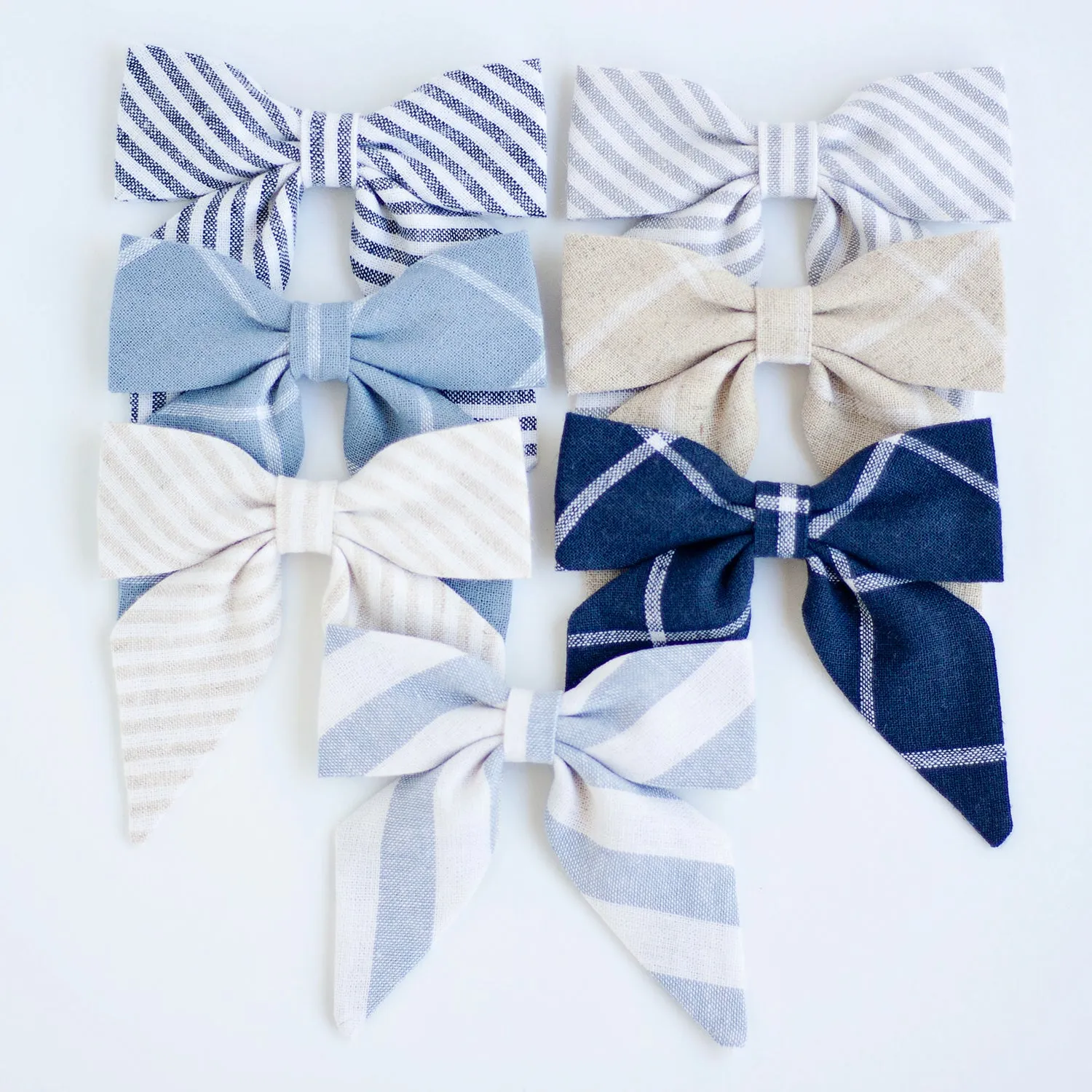 Sailor Bow Clip Or Headband / Gray Linen Stripe