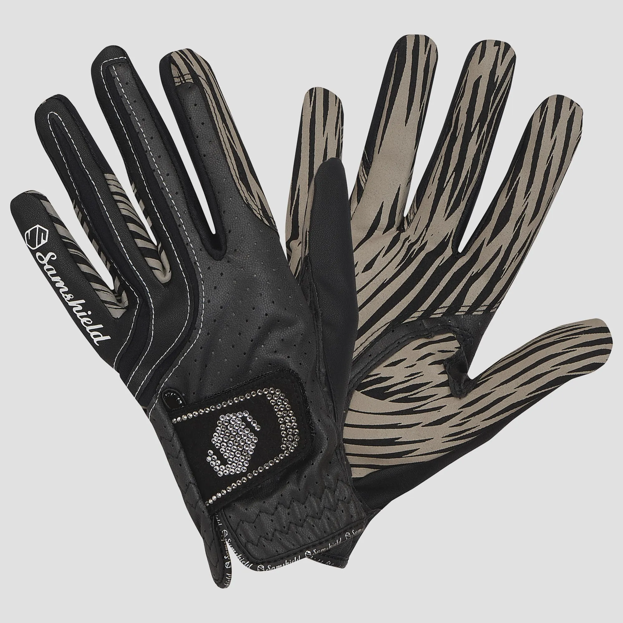 Samshield V-Skin Swarovski Crystal Riding Gloves - Black/Clear and Black