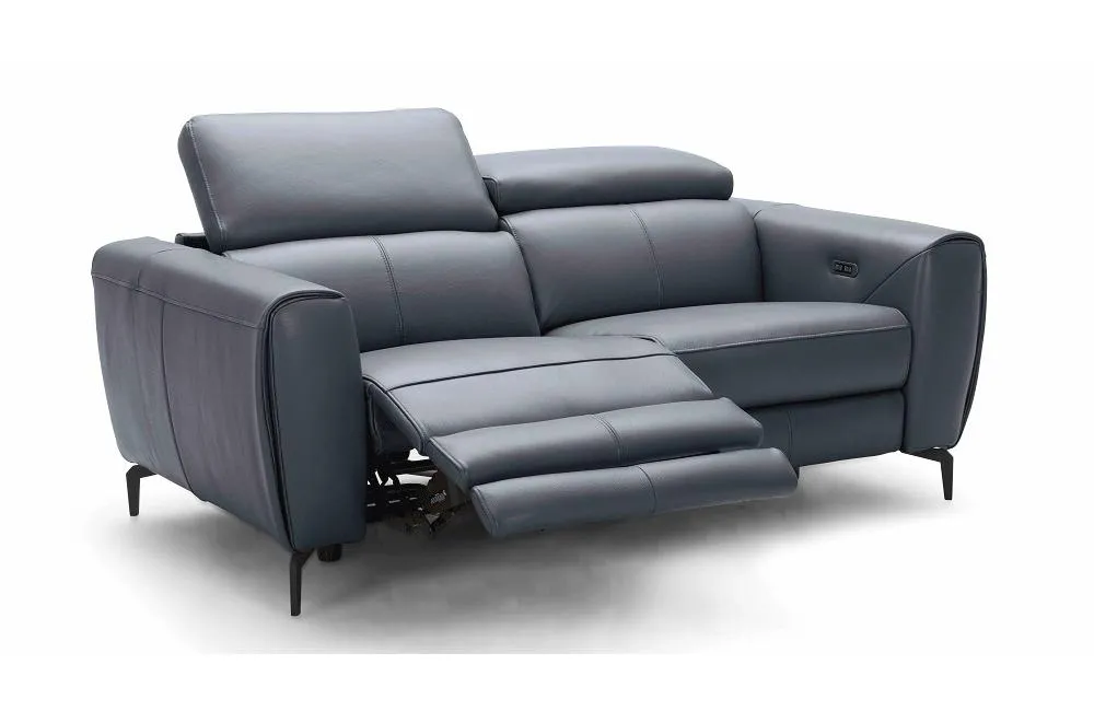 Scuzzo Blue Gray Reclining Leather Loveseat