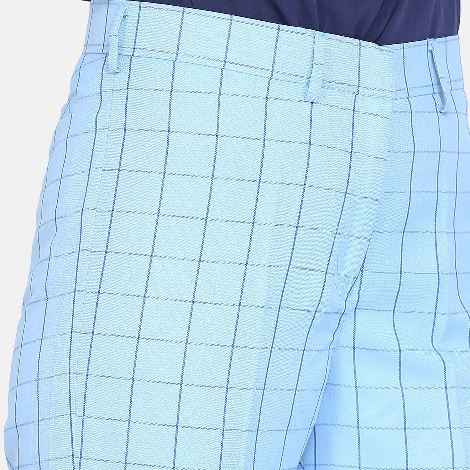 Sky Blue Check Poly Cotton Trouser