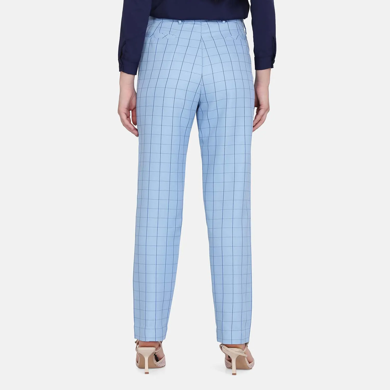 Sky Blue Check Poly Cotton Trouser