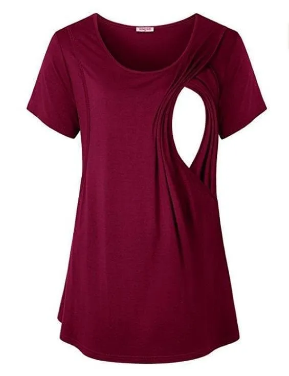 Solid Colors Soft Short Sleeve Nursing Top (4 colors)