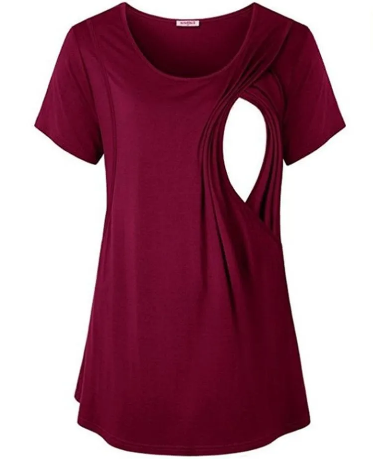 Solid Colors Soft Short Sleeve Nursing Top (4 colors)