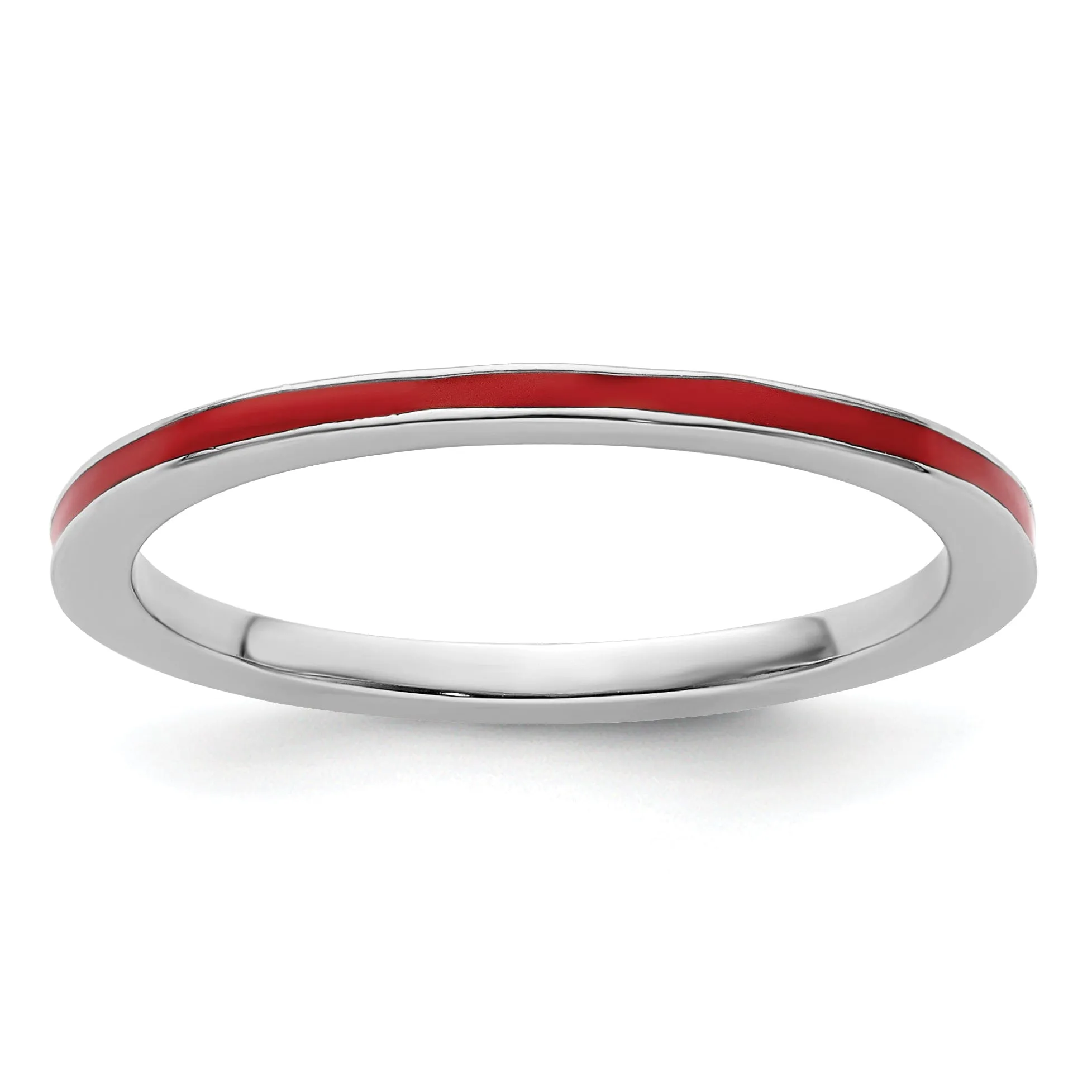 Sterling Silver Red Enameled 1.5MM Ring