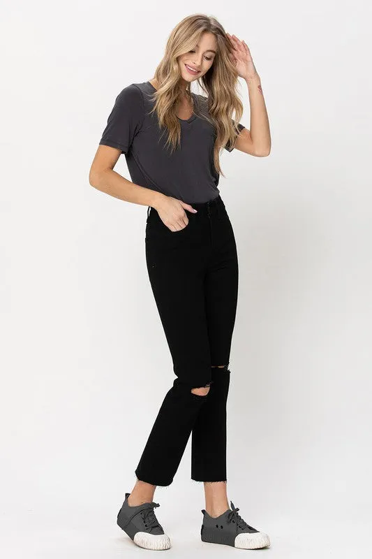 Thea High Rise Straight w Raw Hem