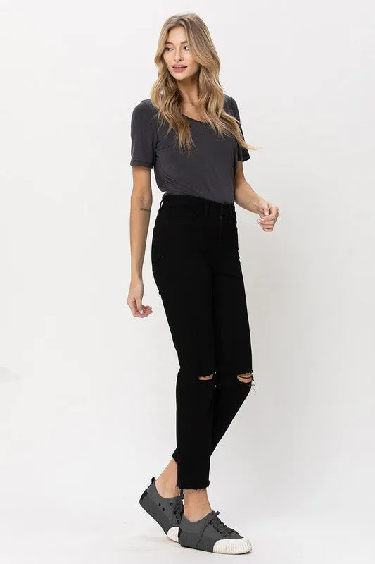 Thea High Rise Straight w Raw Hem