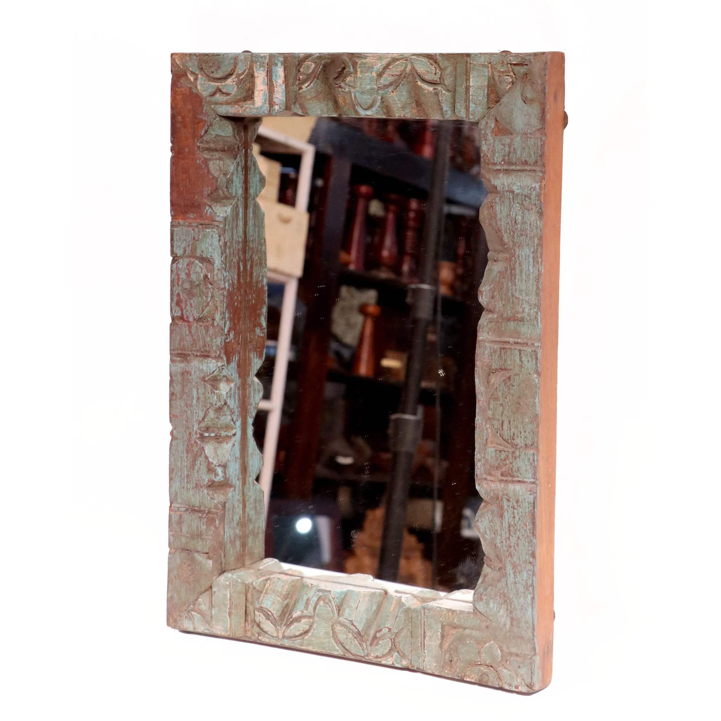 Thick carved wooden frame with mirror