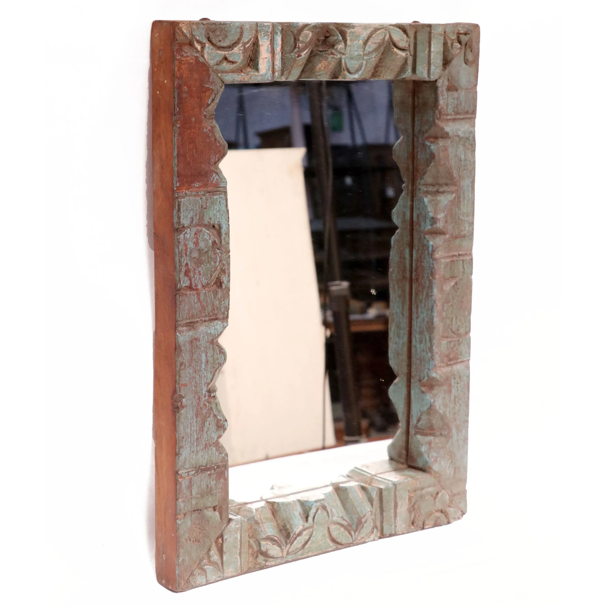 Thick carved wooden frame with mirror