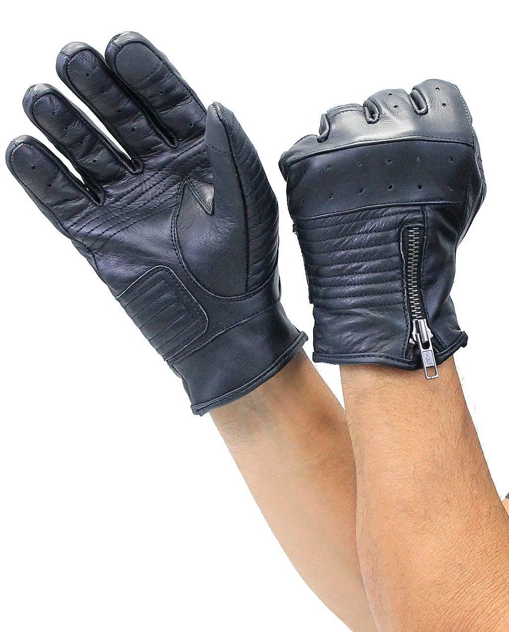 Vented Biker Gloves w/Zip Cuff & Cell Phone Fingertips #G8416VZK