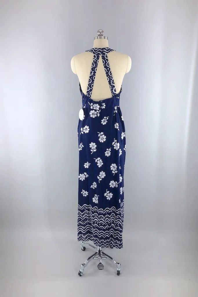 Vintage Navy Blue Halter Dress