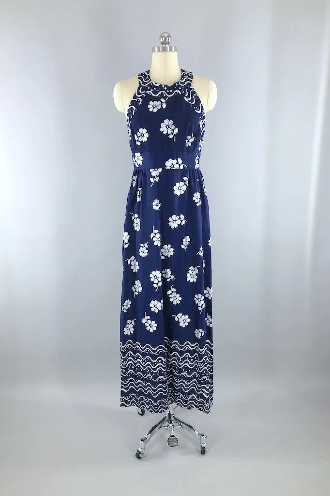 Vintage Navy Blue Halter Dress