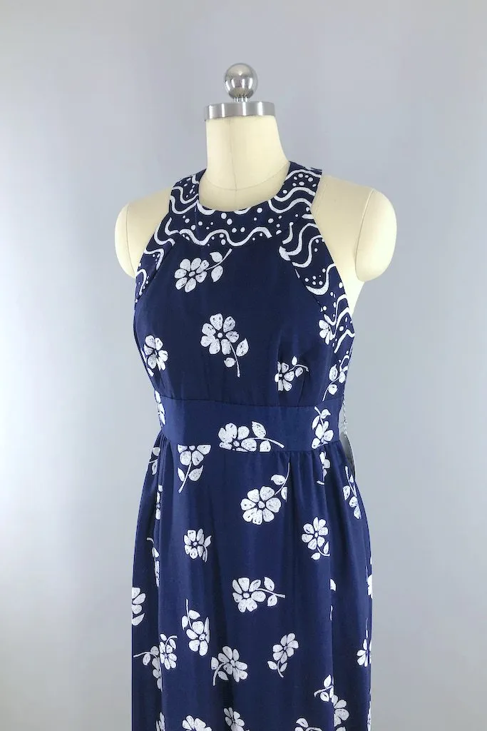 Vintage Navy Blue Halter Dress