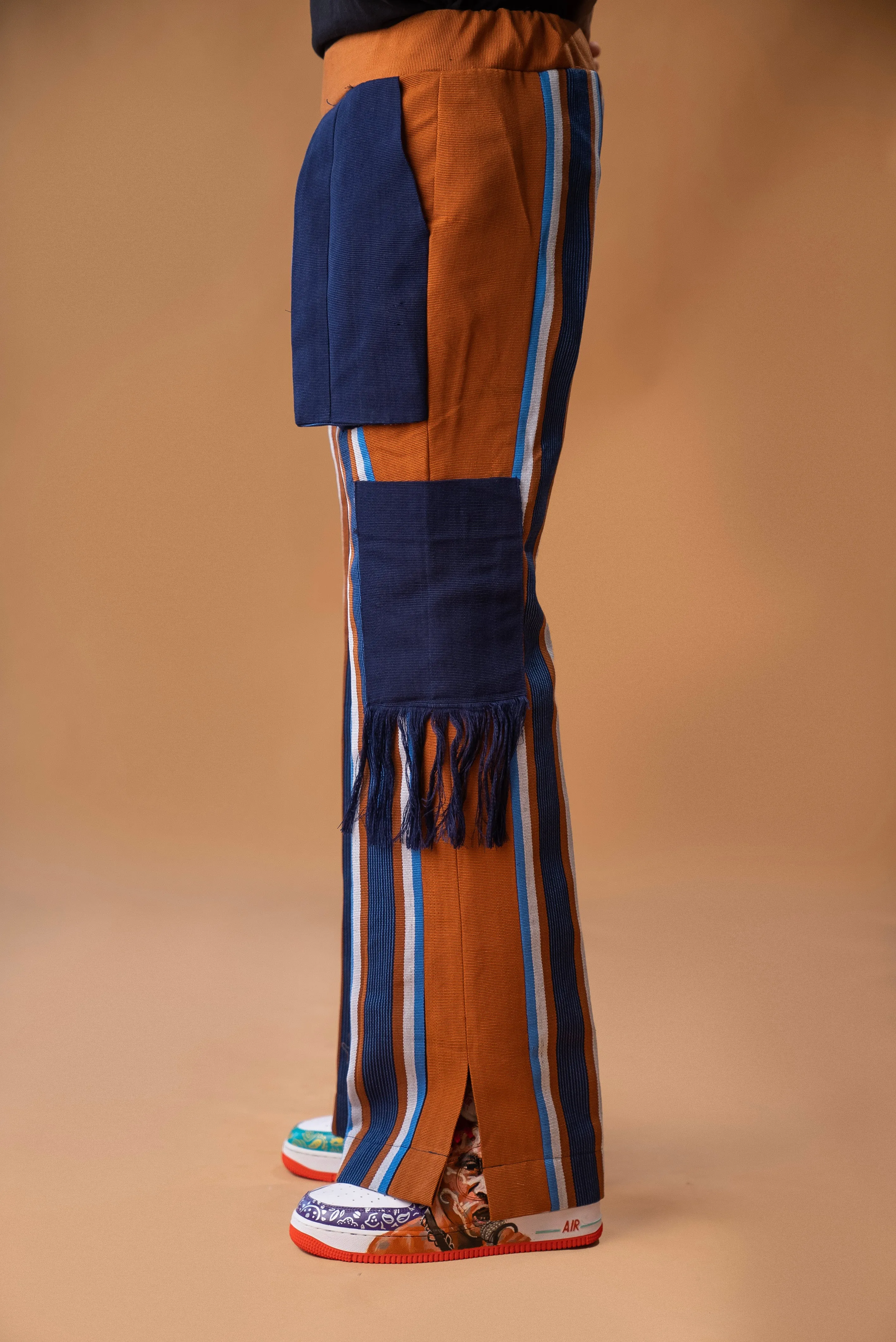 Wide-leg trousers in mixed Aso oke