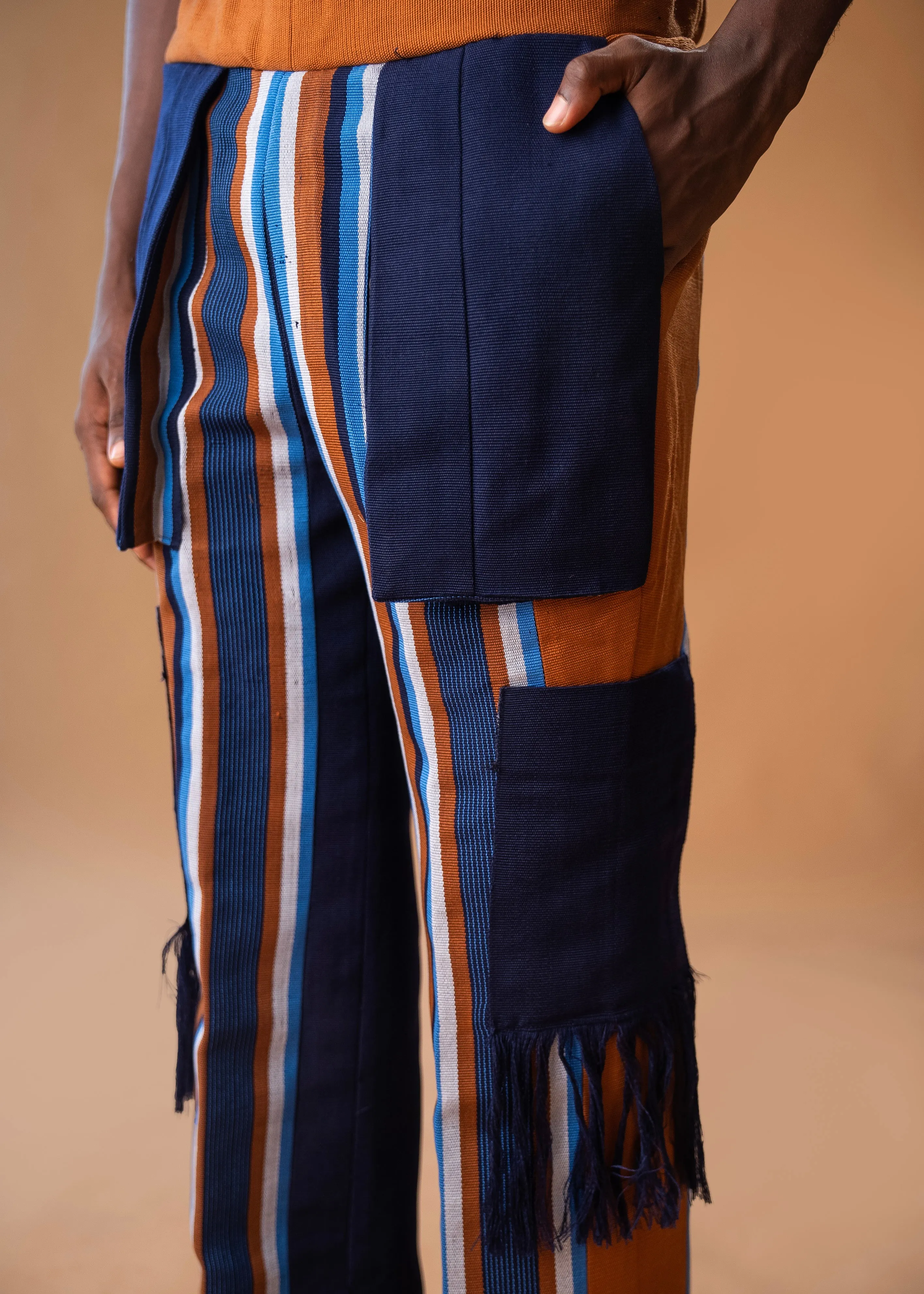 Wide-leg trousers in mixed Aso oke