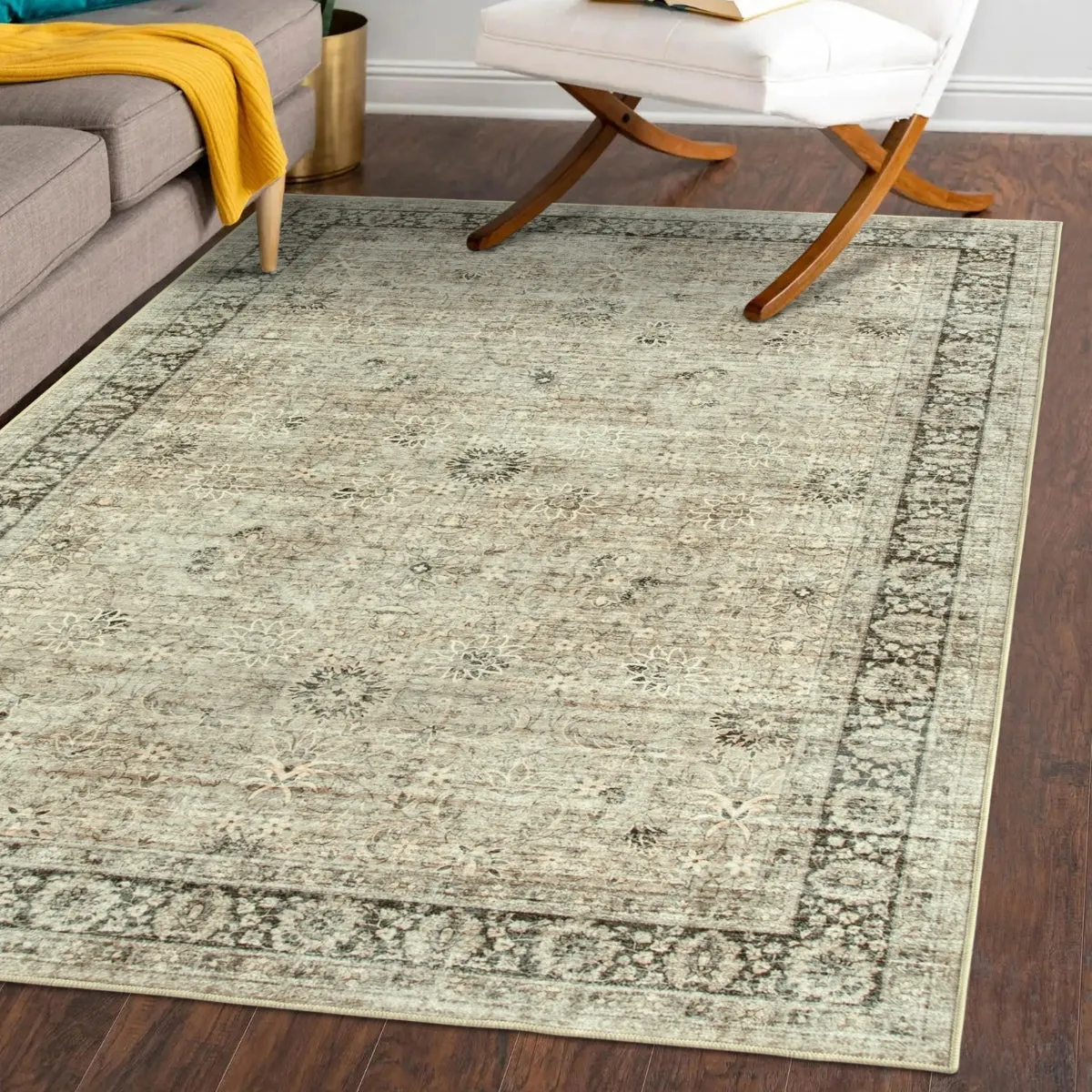 Winifred Distressed Vintage Antique Floral Ivory Area Rug