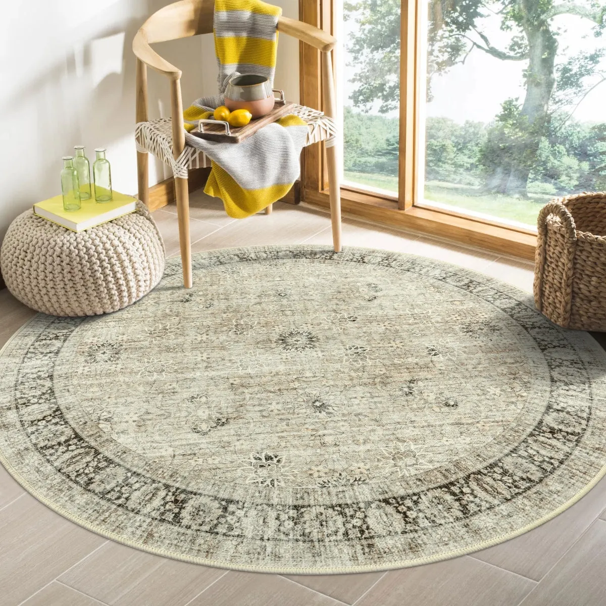 Winifred Distressed Vintage Antique Floral Ivory Area Rug