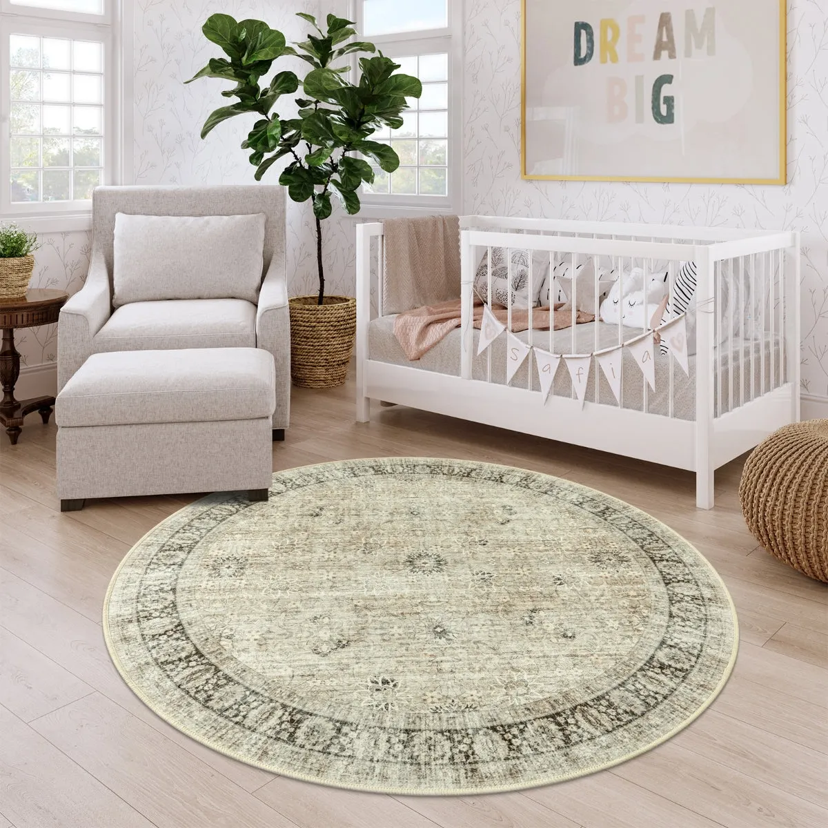 Winifred Distressed Vintage Antique Floral Ivory Area Rug