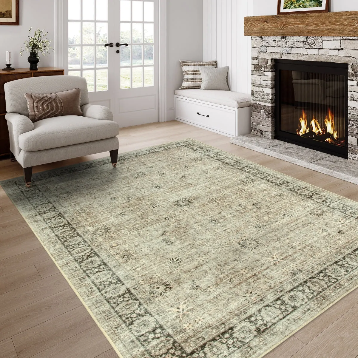 Winifred Distressed Vintage Antique Floral Ivory Area Rug