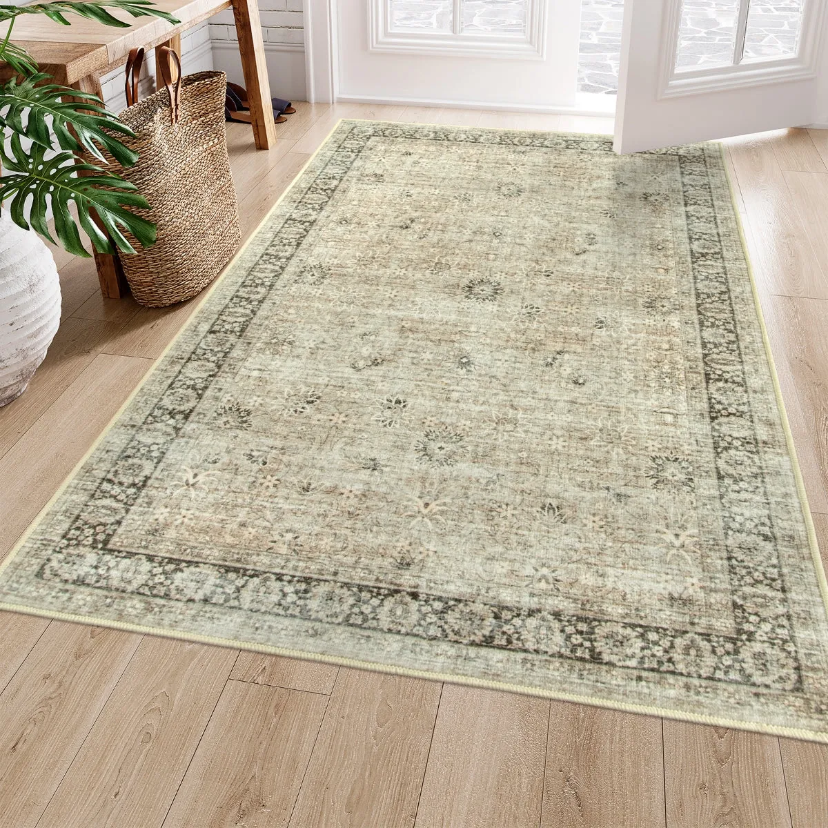 Winifred Distressed Vintage Antique Floral Ivory Area Rug