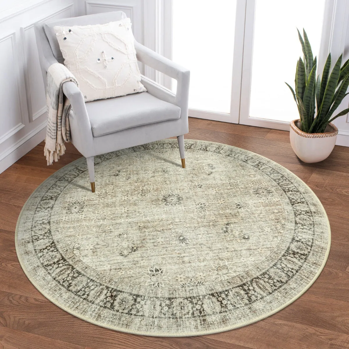 Winifred Distressed Vintage Antique Floral Ivory Area Rug