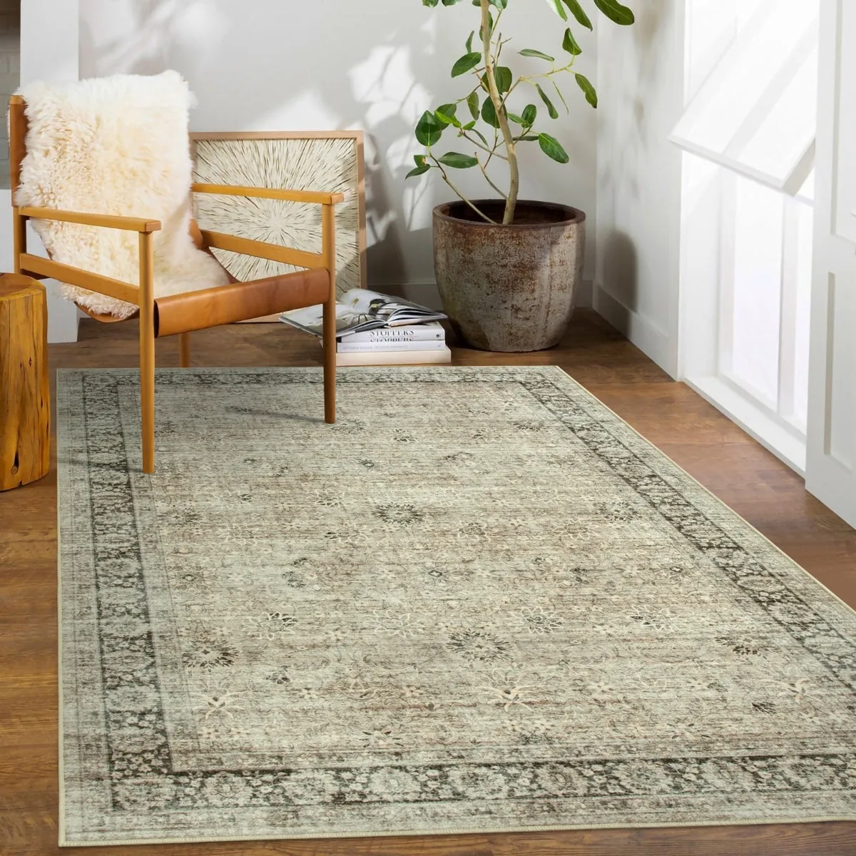 Winifred Distressed Vintage Antique Floral Ivory Area Rug