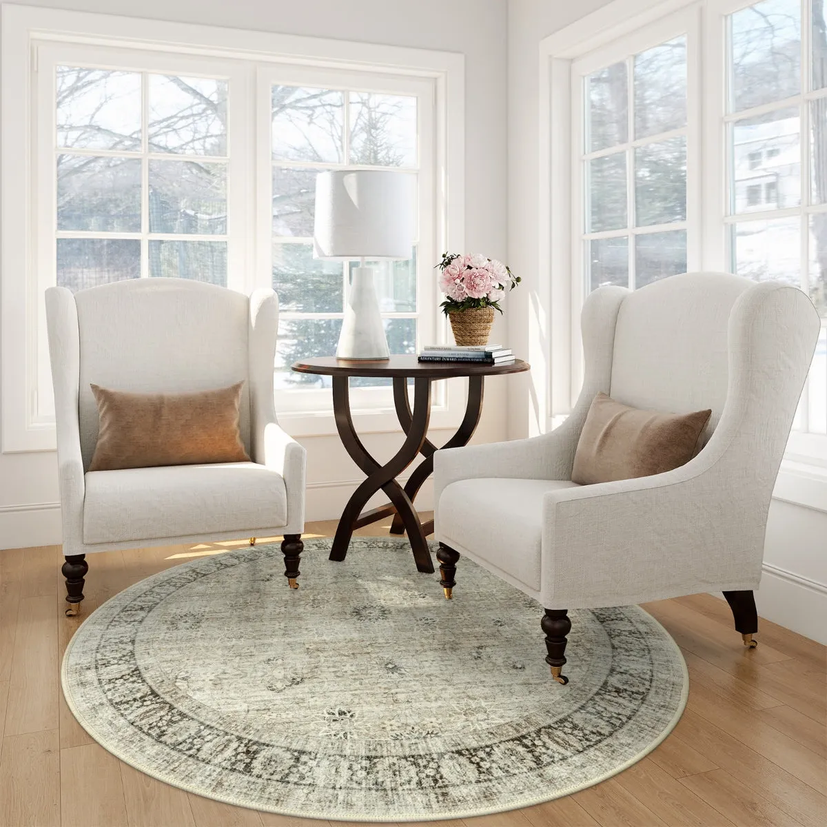 Winifred Distressed Vintage Antique Floral Ivory Area Rug