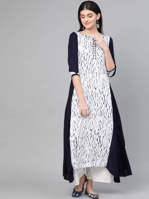 Women White & Navy Blue A-Line Kurta