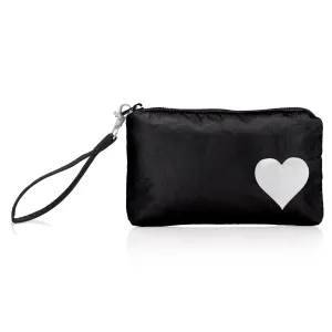 Zip Wristlet - Shimmer Black with White Heart